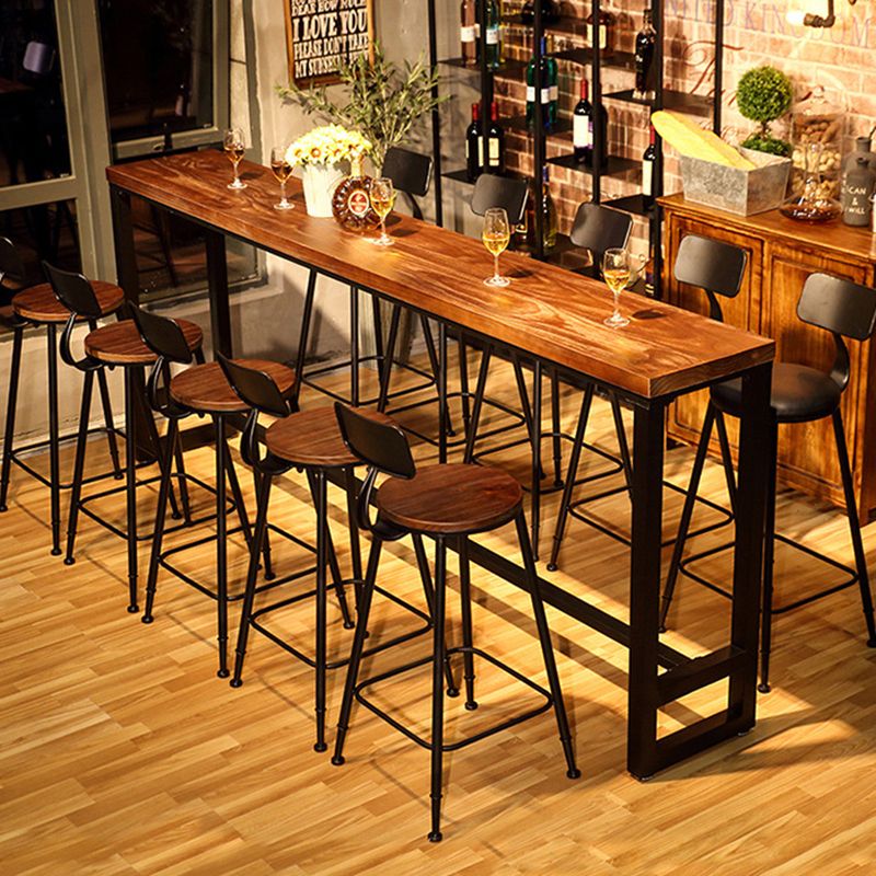 Wood Bar Dining Table Industrial Bar Dining Table with Black Trestle Base