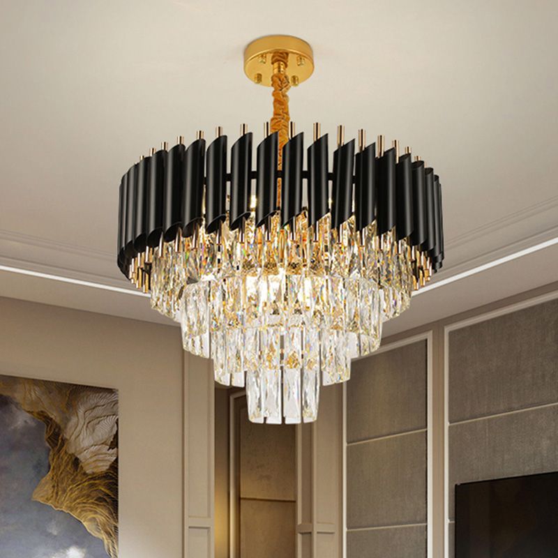 Contemporary Multi Lights Pendant Chandelier with Crystal Shade Black Circular Hanging Light Kit