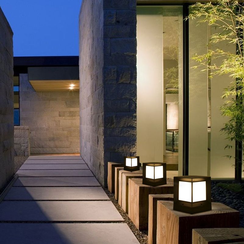 Waterproof Pillar Lamp Black Square Solar Outdoor Lights for Garden