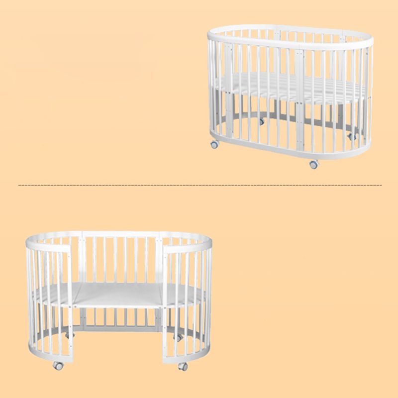 5-in-1 Convertible Crib in White Nordic Baby Crib with Casters & Mattress