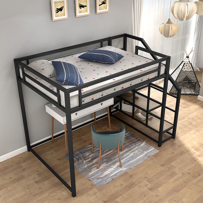 High Loft Bed with Stairway Modern Metallic Beds in Black & White