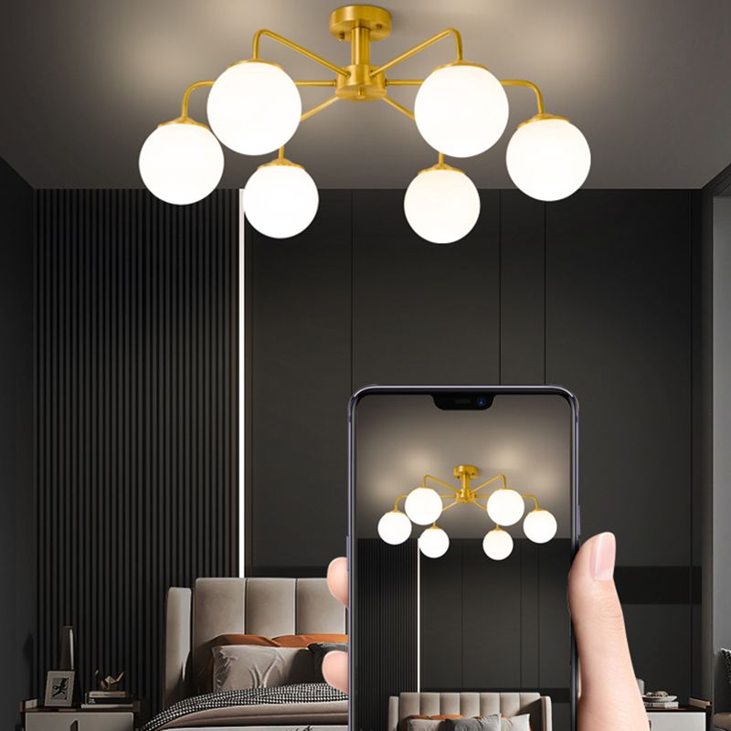 Modern Simple Copper Ceiling Light Ball Shape Shade Ceiling Lamp for Bedroom