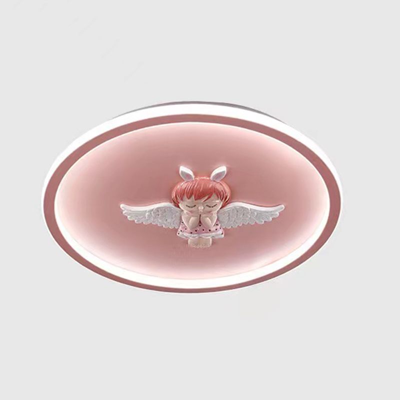 Circle Shape Flush Light Modern Style Metal 1 Light Flush Mount in Pink/Blue