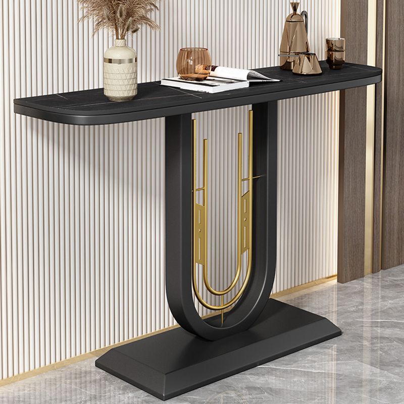 Modern Half Moon Accent Table with Black Pedestal for Hall Console Table