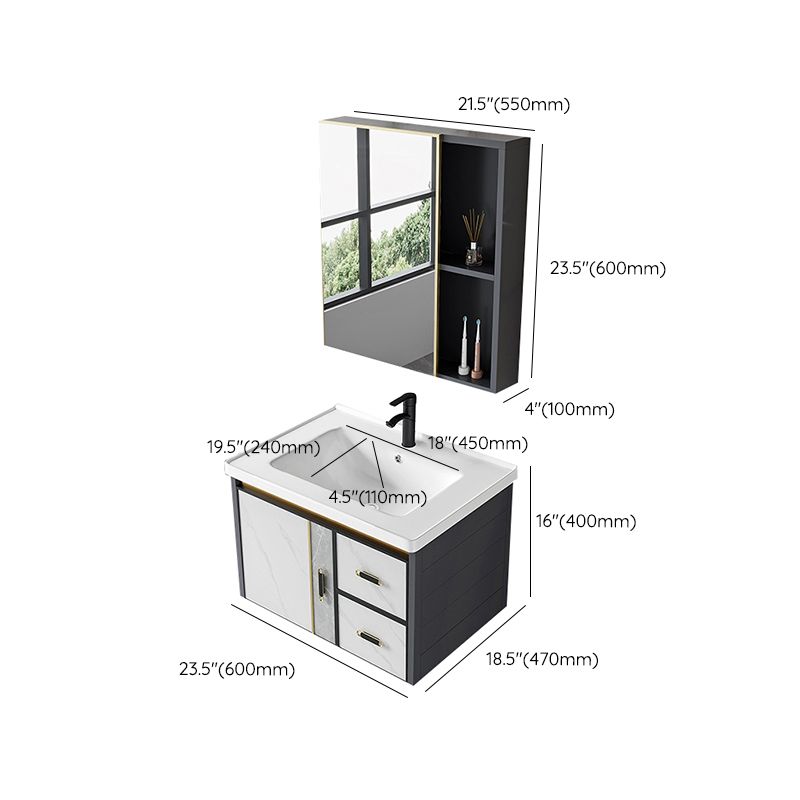 Vanity Set Wall Mounted Drawers Rectangular Ceramic Sink Vanity Set with Faucet Mirror