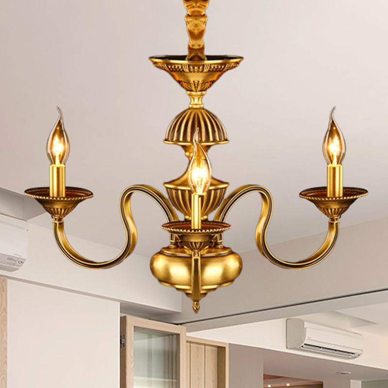 Candle Metal Pendant Chandelier Colonialism 3/5/6 Lights Dining Room Suspended Lighting Fixture in Brass