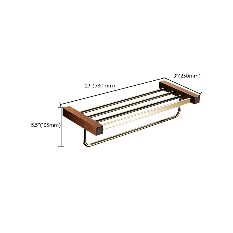 Polished Brass Bathroom Hardware Set Metal & Wood Bathroom Set with Bath Shelf/Towel Bar