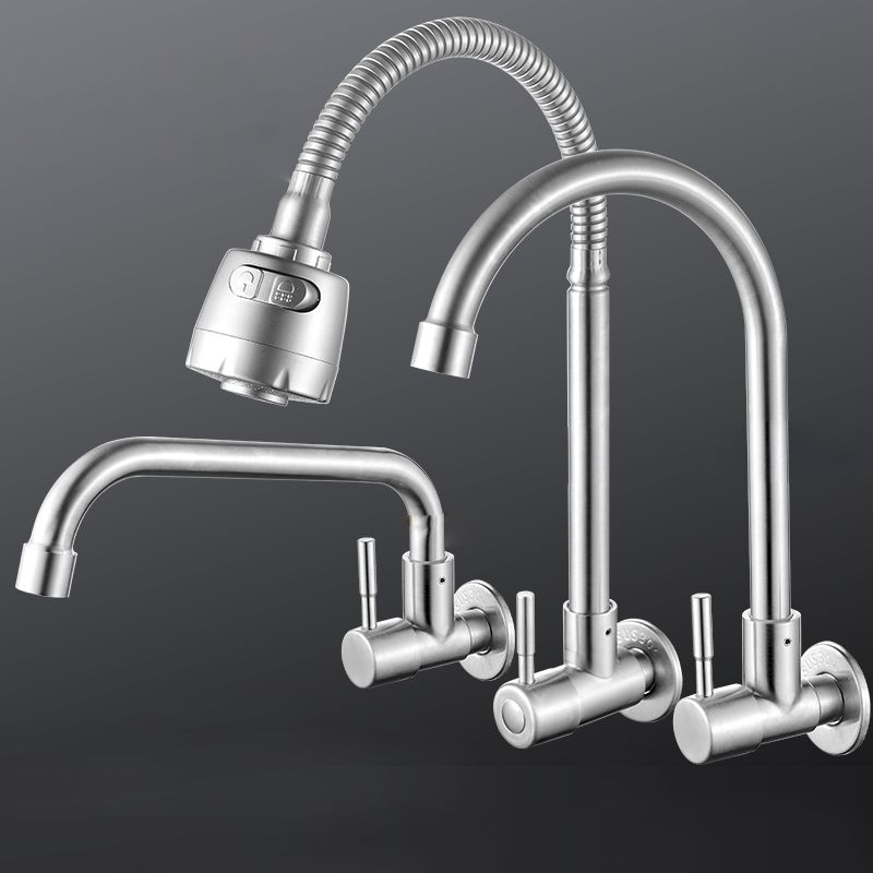 Modern Bridge Faucet 304 Stainless Steel Knob Handle Swivel Spout Wall Mounted Faucet