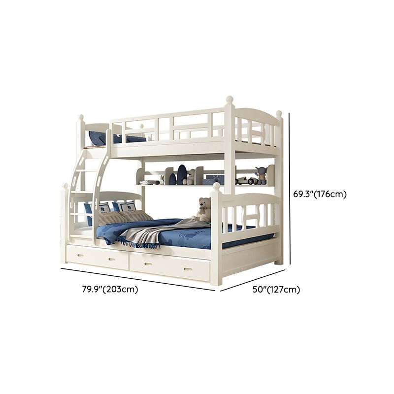 Traditional White Kid Bed Solid Wood Standard Bunk Bed with Ladder