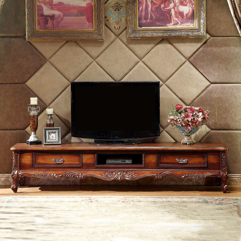 Solid Wood TV Media Console Open Storage Media Console TV Stand with Drawers