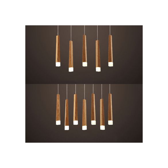 Matchstick Dining Room LED Pendant Light Wood 1/5/7-Light Ceiling Light Fixture with Diffuser in Warm/White Light