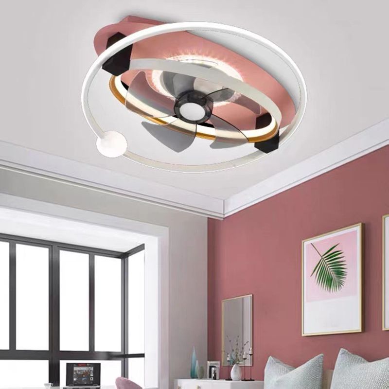 5-Blade Children LED Ceiling Fan Metallic Polish Finish Fan with Light for Room