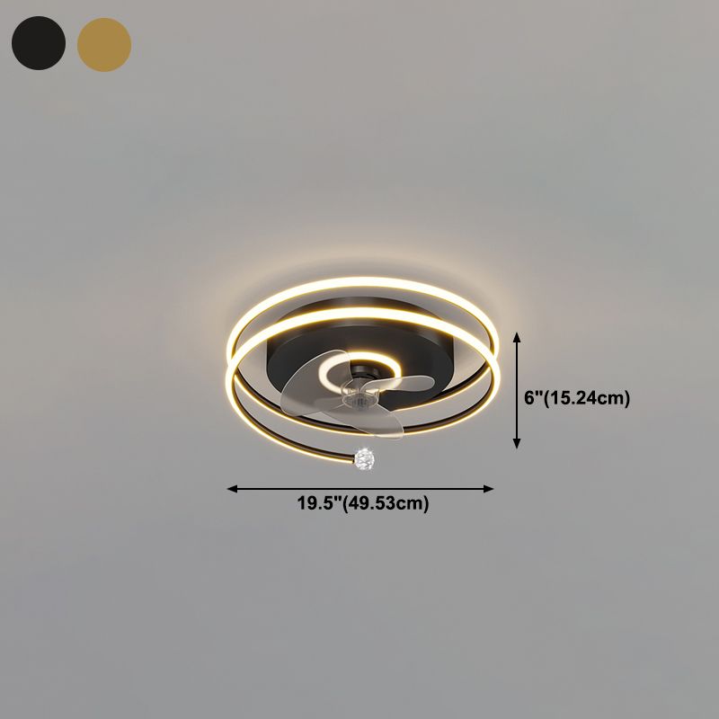 Stylish Modern Circular Ceiling Fan Lamp Metallic Bedroom LED Semi Flush Mount Light