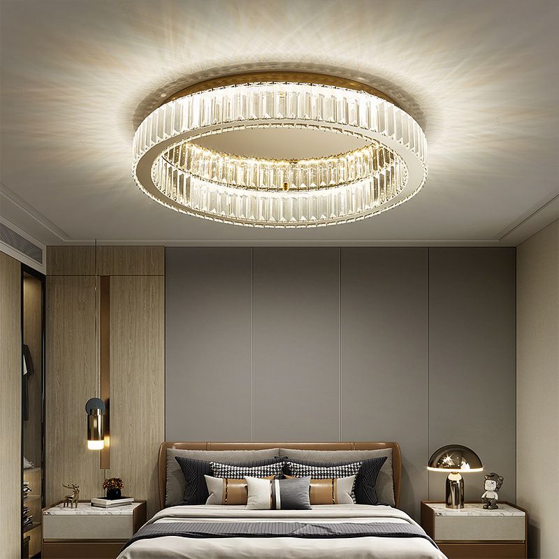 Circle Close to Ceiling Lighting Modern Crystal LED Gold Flush Mount Ceiling Light Fixture