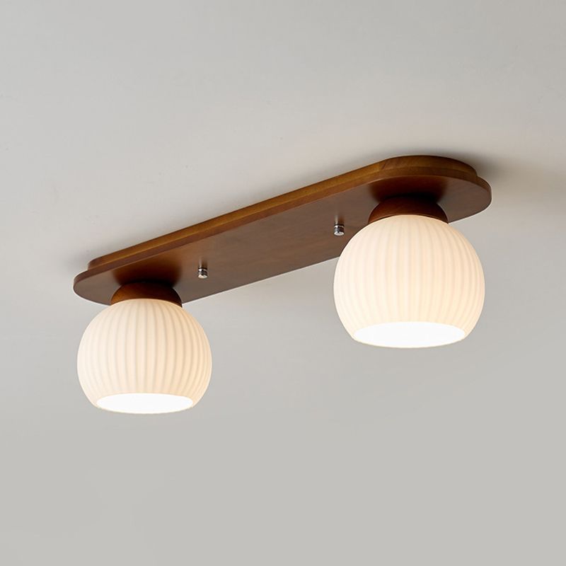 Wooden Ceiling Light Multi Lights Ceiling Mount Light with Glass Shade for Bedroom