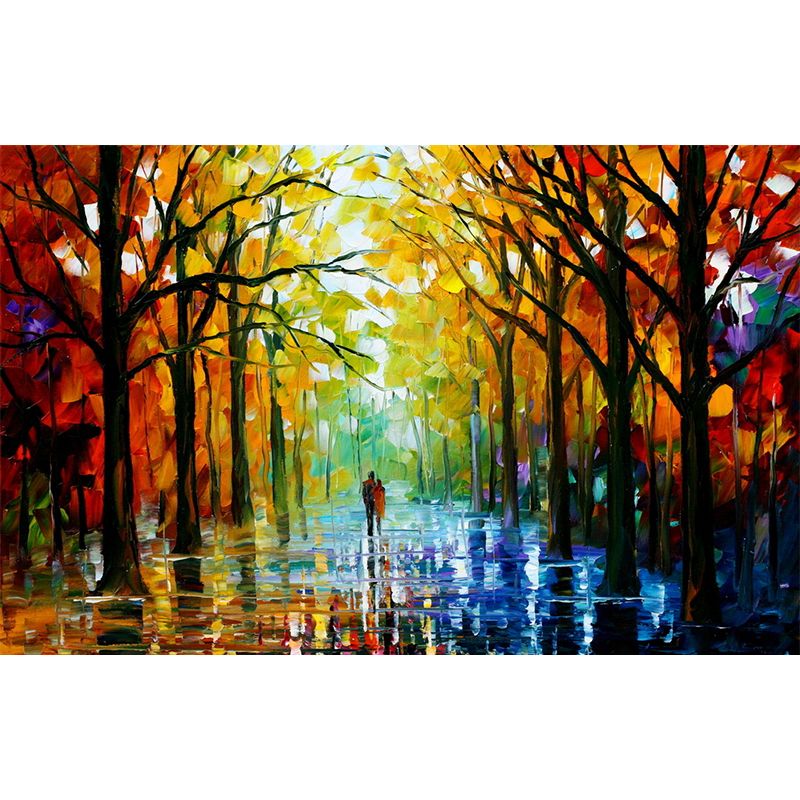 Waterproof Wallpaper Mural Classic Non-Woven Wall Decor with Leonid Afremov Walk in Fall Forest Pattern