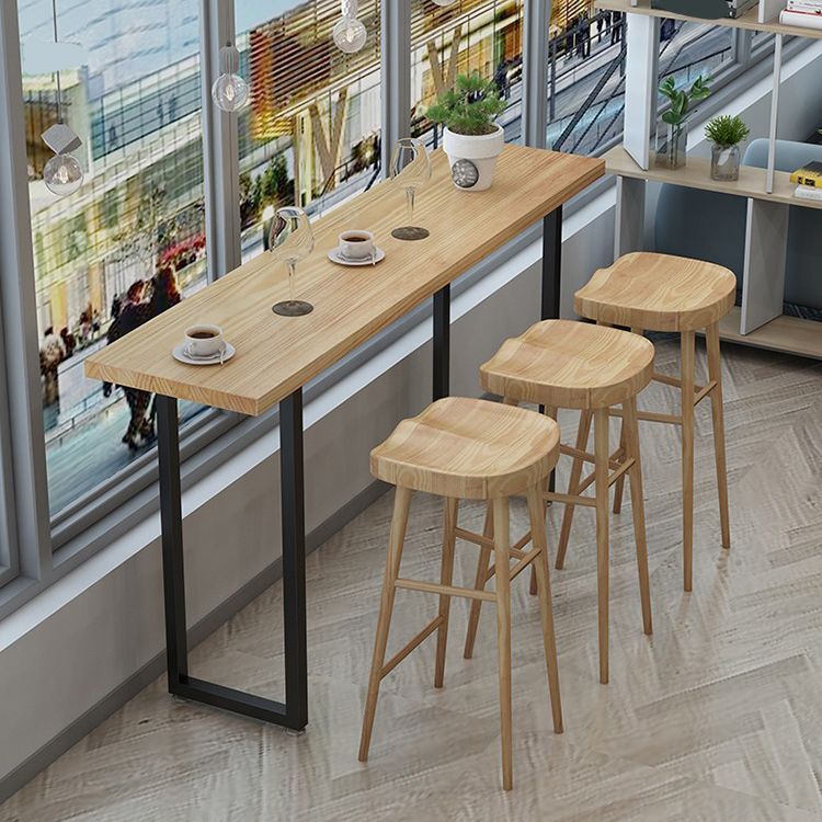 Pine Wood Bar Dining Table Modern Rectangle Bar Table with Sled Pedestal for Milk Tea Shop