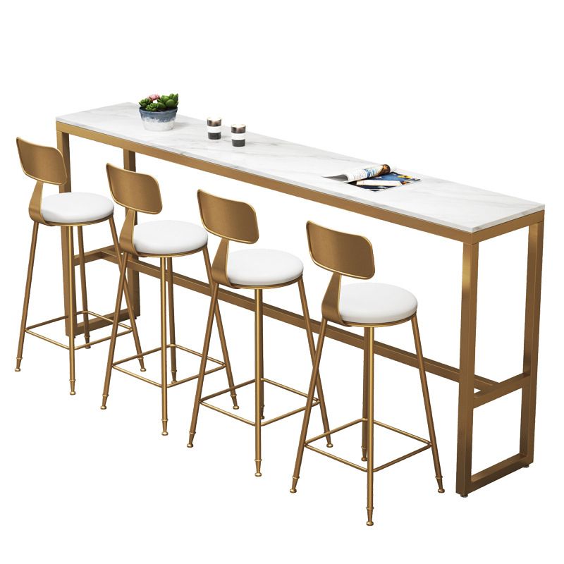 Modern Bar Height Table White Faux Marble Top Bistro Table with Gold Base