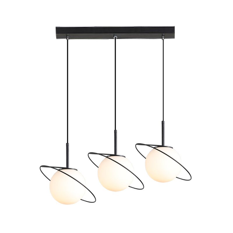 Ópalos Matte Glass Planeta Multi-luz Postmodernas 3 bombillas Kit de lámpara colgante negra sobre mesa de comedor