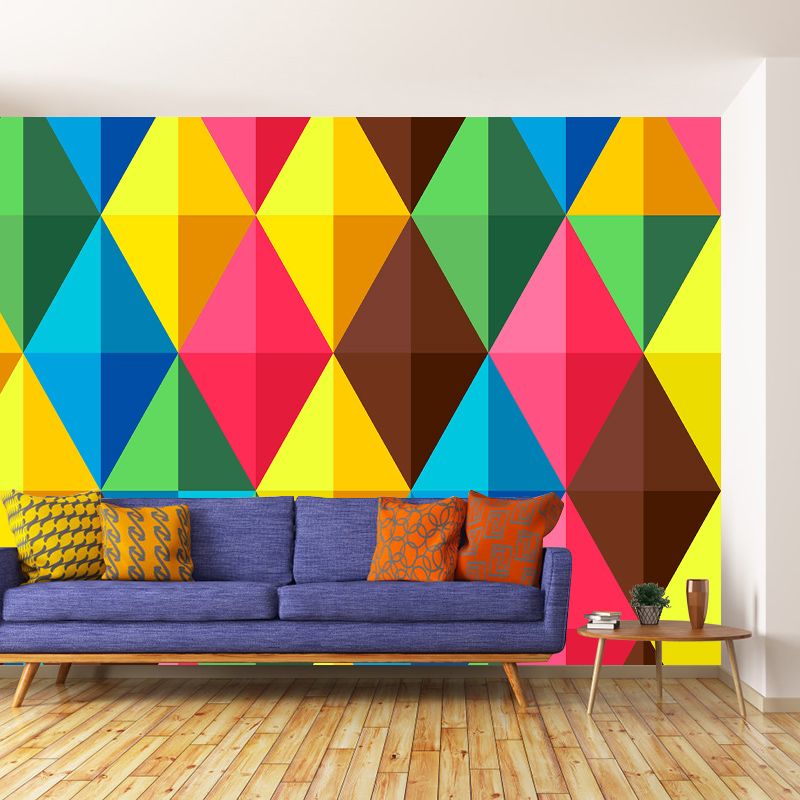 Modern Mural Illustration Colorful Geometric Mildew Resistant Wall Mural