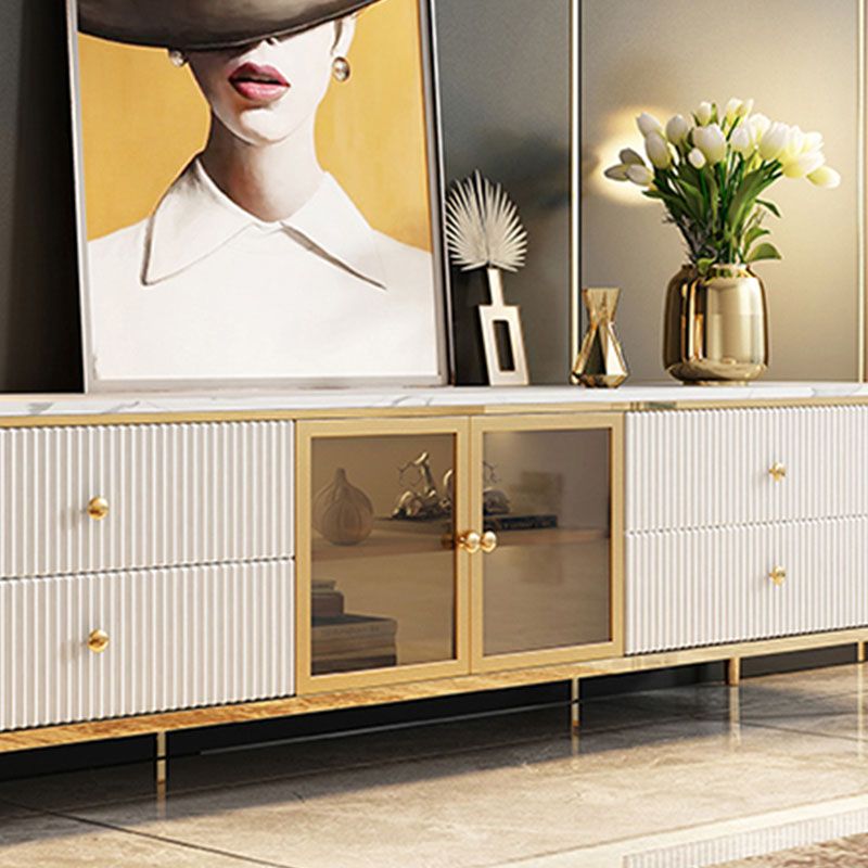 Glam Style TV Stand White TV Console with 4 Drawers and Cabinet