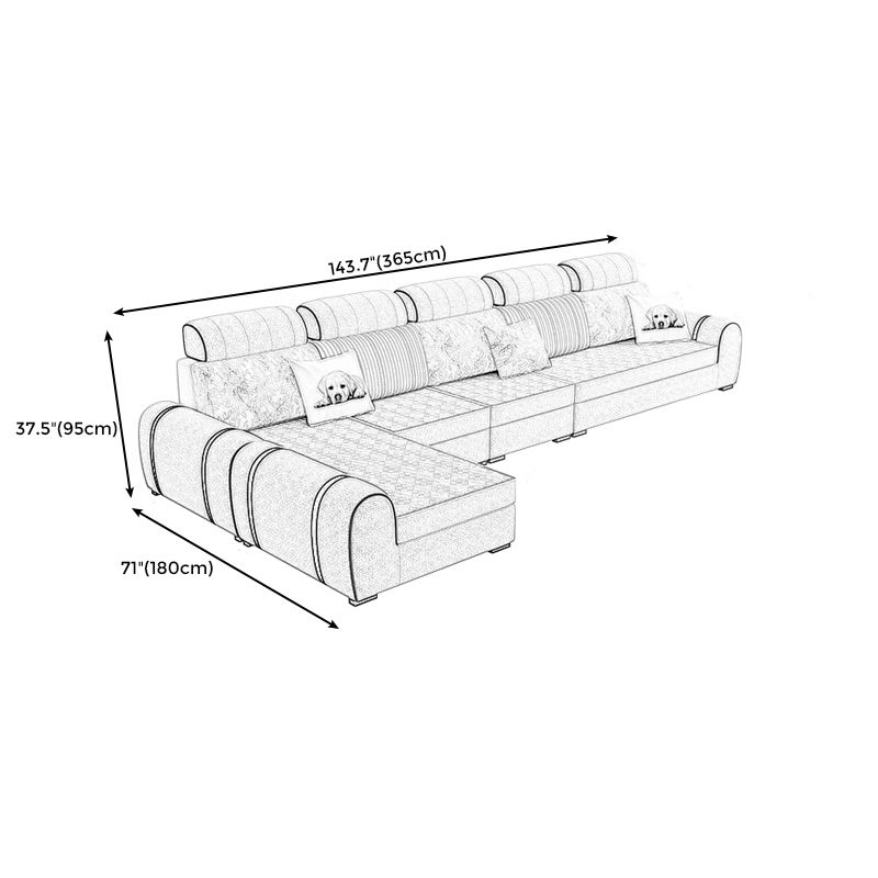 Contemporary Ivory L-Shape Velvet Sectional with Slipcovered for Living Room