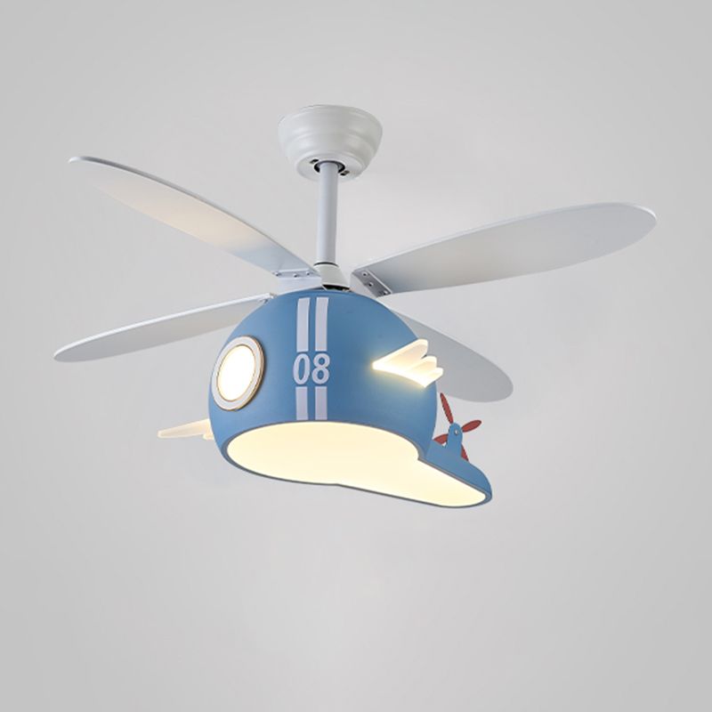 Cartoon Style Iron Ceiling Fan Lamp Helicopter Shape Ceiling Fan Light for Bedroom