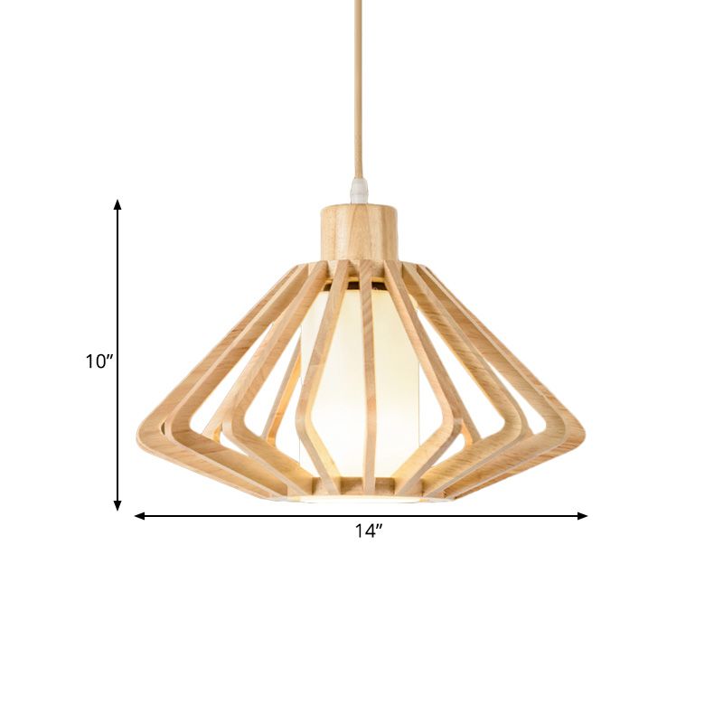 Diamond Cage Commercial Pendant Lighting Asian Wood 1 tête 14 "/ 18" LAPIR BEIGE DE LA LAGE AVEC AVEC DE PIELLE INTER