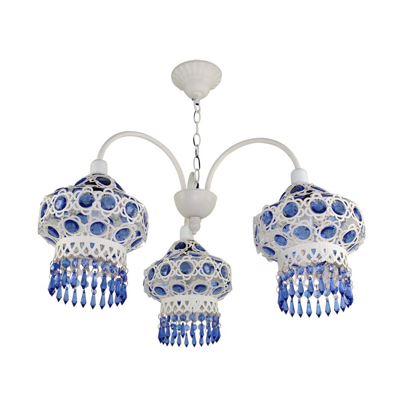 Metaalblauw kroonluchter lichtarmatuur lantaarn 3 bollen traditionele plafondhanger voor woonkamer
