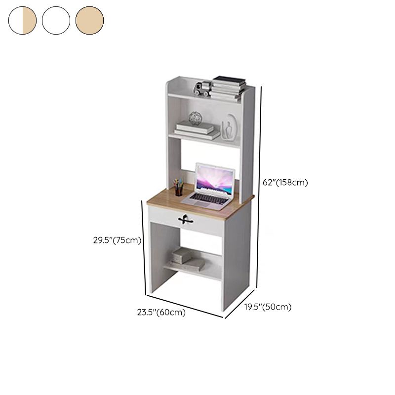 Contemporary Wooden Writing Desk with Drawer and Storage Shelves