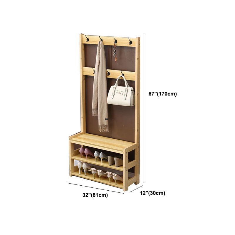 Traditional Coat Rack Free Standing Solid Wood Hall Stand with Shoe Storage Bench