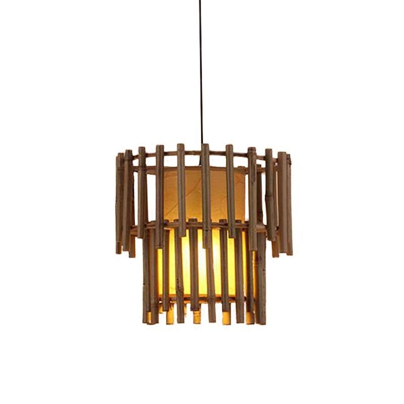 Rustique Cylindre Drop Pendant Bamboo 1-Light Living Room Hanging Lightture en beige