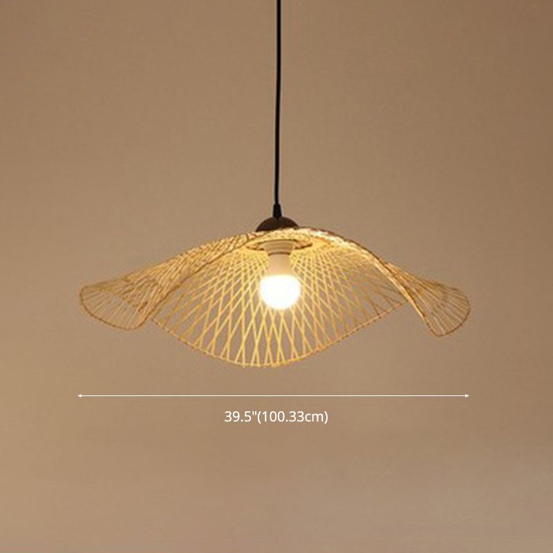 Shaded Restaurant Pendant Light Fixture Bamboo Asia Style Ceiling Pendant Light in Beige