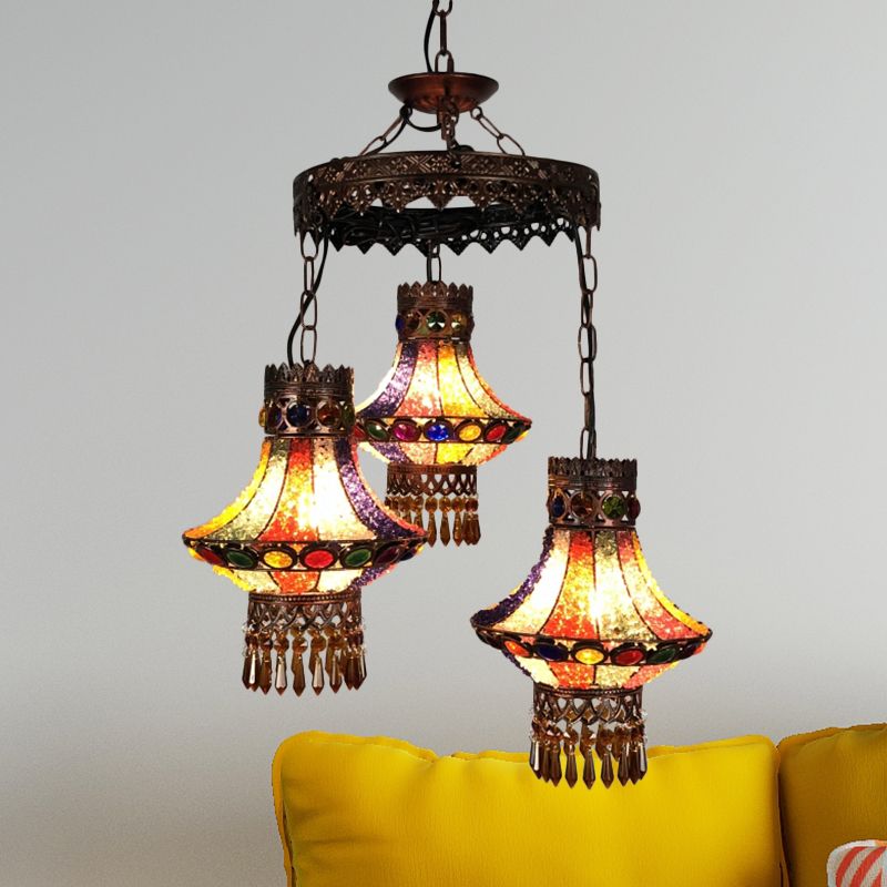 Bohemian Lantern Pendant Chandelier 3/4 têtes Metal suspendu plafond plafond en cuivre pour restaurant