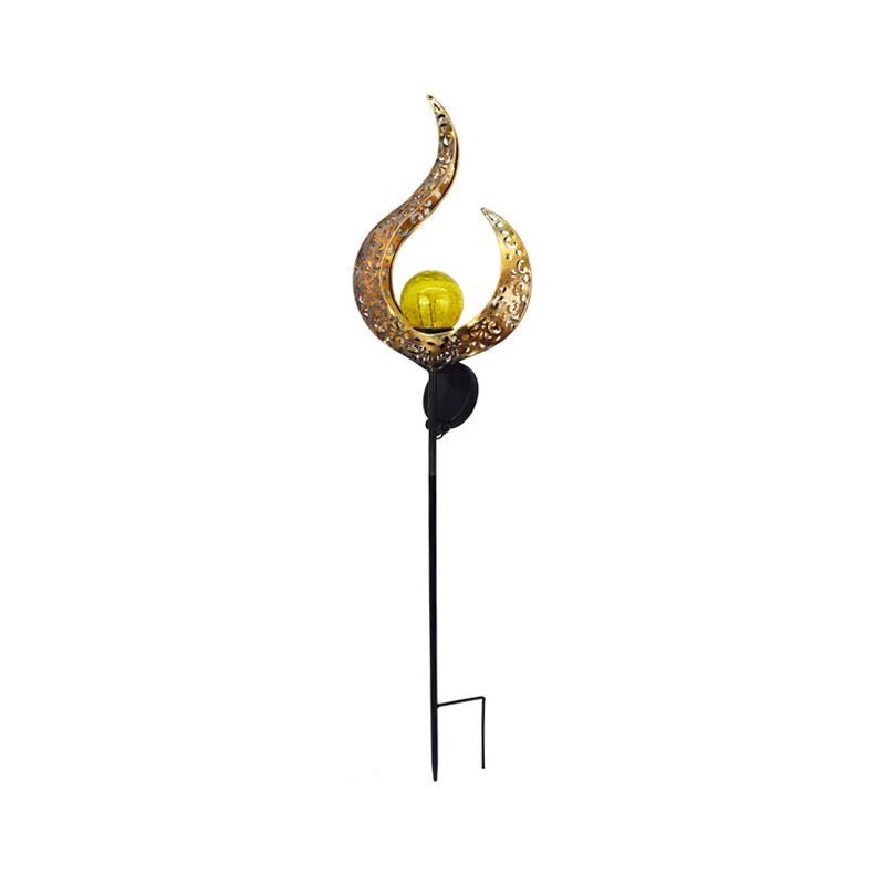 Globe LED Lawn Lighting Artistic Crackle Glass Courtyard Solar Stake Light with Cutout Decor