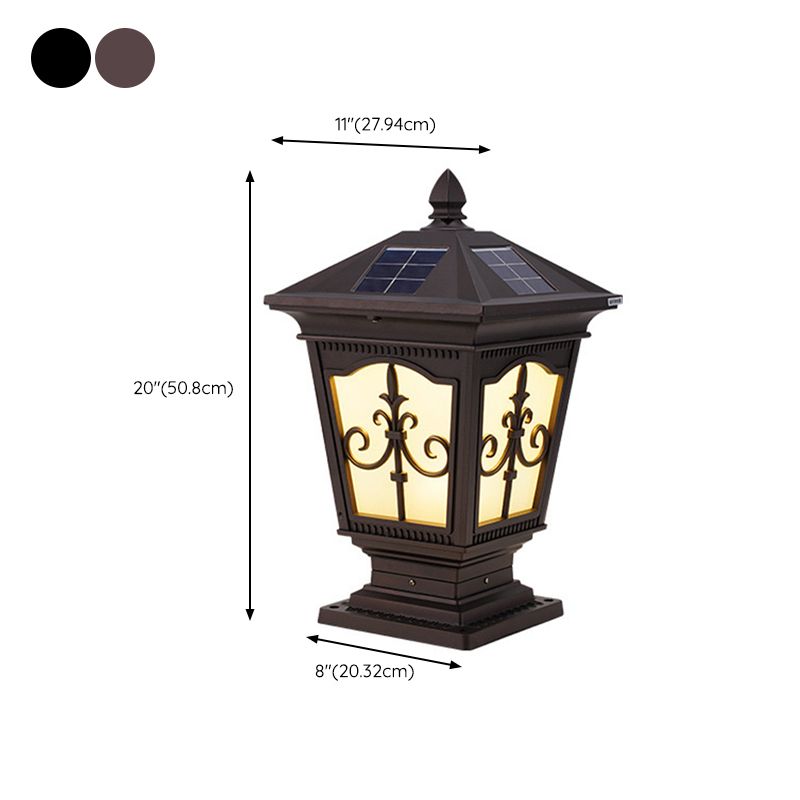 Square Shape Metal Pillar Lamp Modern Style 1 Light Solar Outdoor Light