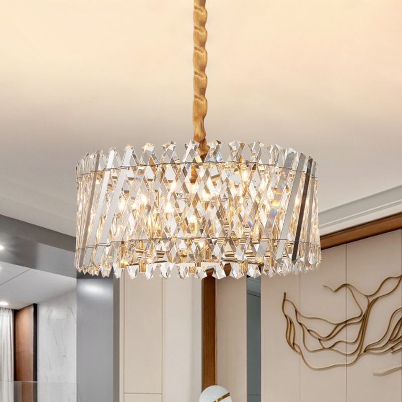 Drum-Shape Bedroom Pendant Chandelier Modern Style Crystal 5 Bulbs Clear Hanging Light