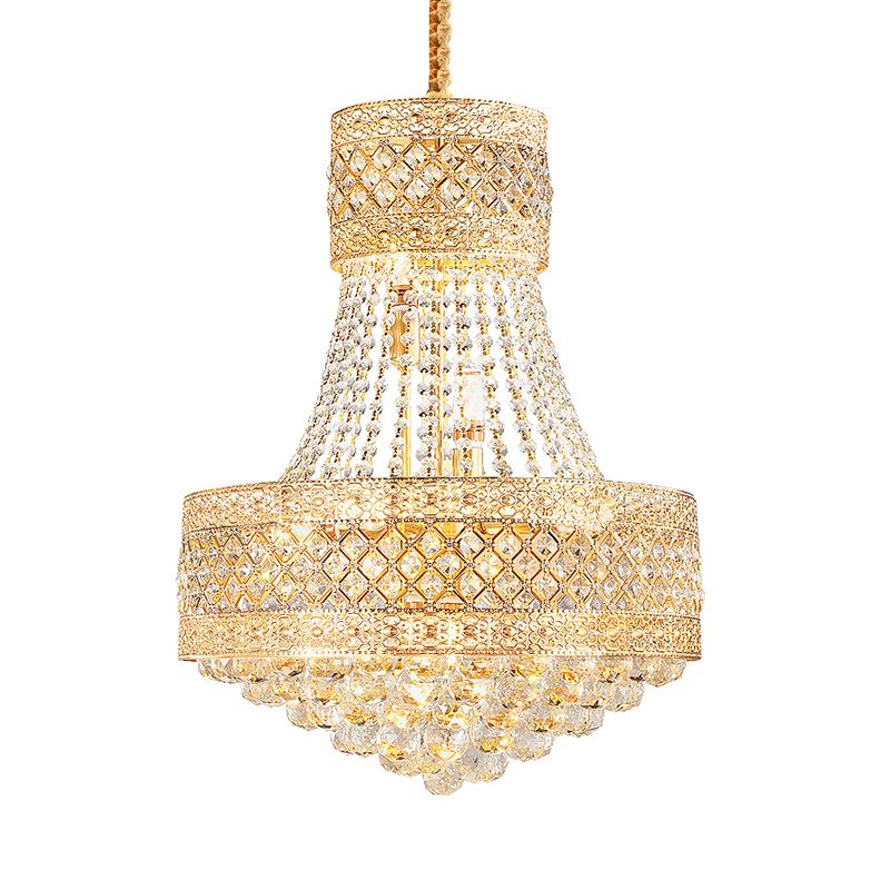 Drum Octagon Crystal Ceiling Hang Fixture Contemporary 3/5 Lights Gold Pendant Chandelier, 12"/15.5" Wide