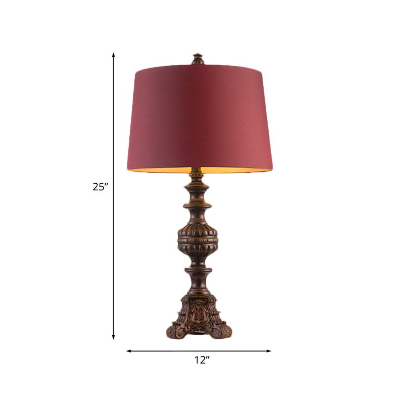 Rose Red Drum Nightstand Light Traditional Fabric 12"/15" Wide Single-Bulb Living Room Table Lamp