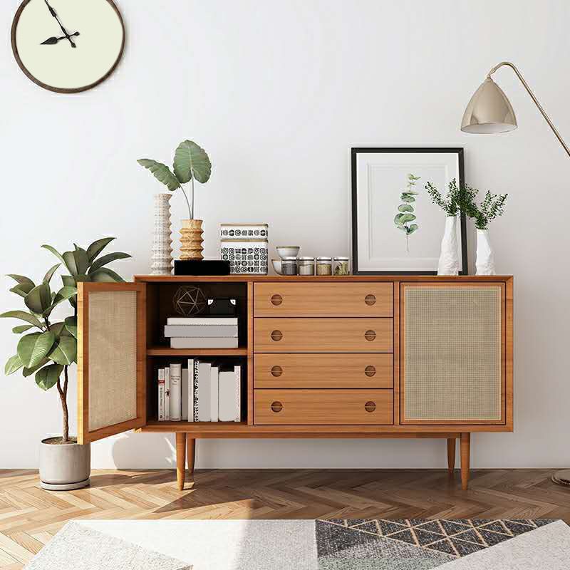 Mid-Century Modern Cabinet Solid Wood 2Shelves With Doors Straight Legs Accent Cabinet