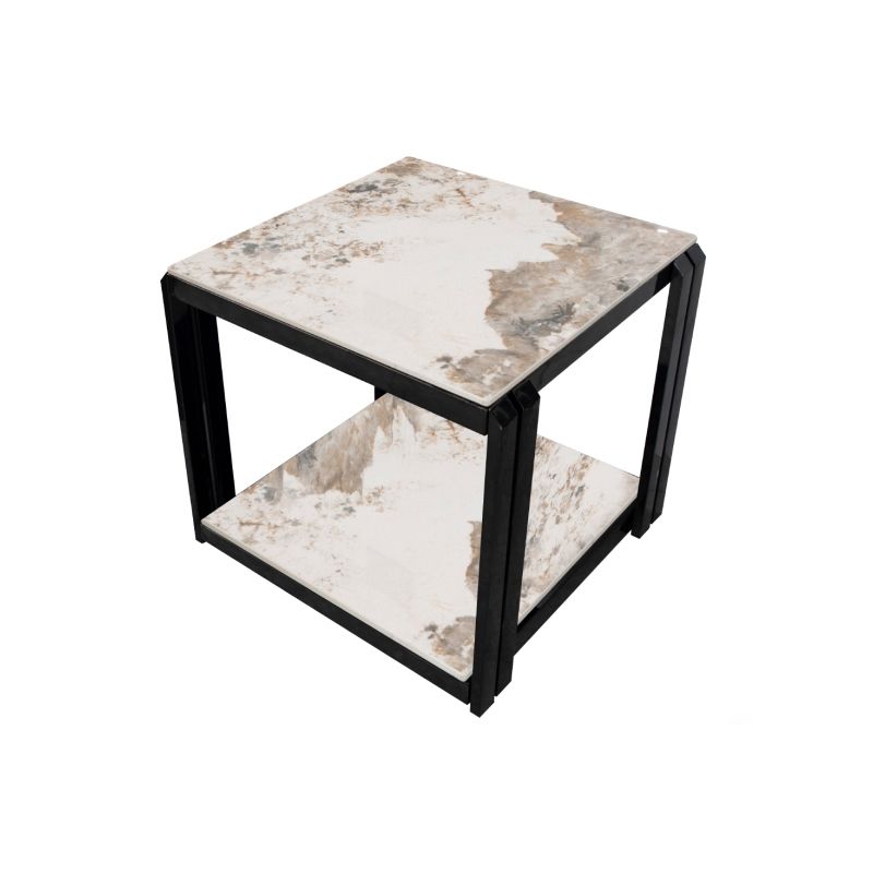 Square Marble Side Table Contemporary Black Storage Side Table