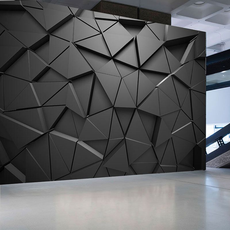 Whole Photography 3D Triangle Mural for Meeting Room in Black and Grey, Made to Measure