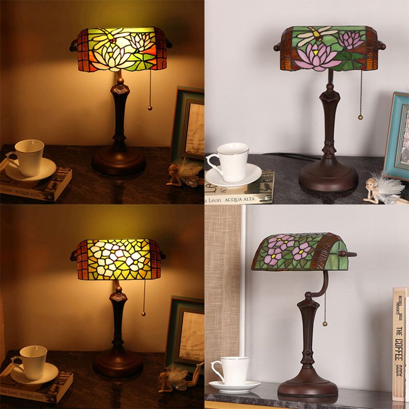 One Head Glass Desk Lamp Tiffany Style Task Lighting for Bedroom Living Room