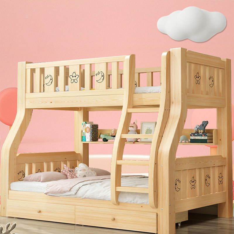 Contemporary Bunk Bed Solid Wood No Theme with Drawers with Guardrail Natural