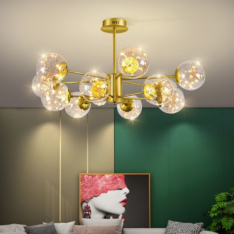 Modern Metal Chandelier Globe Gold Chandelier Pendant with Glass Shade for Living Room