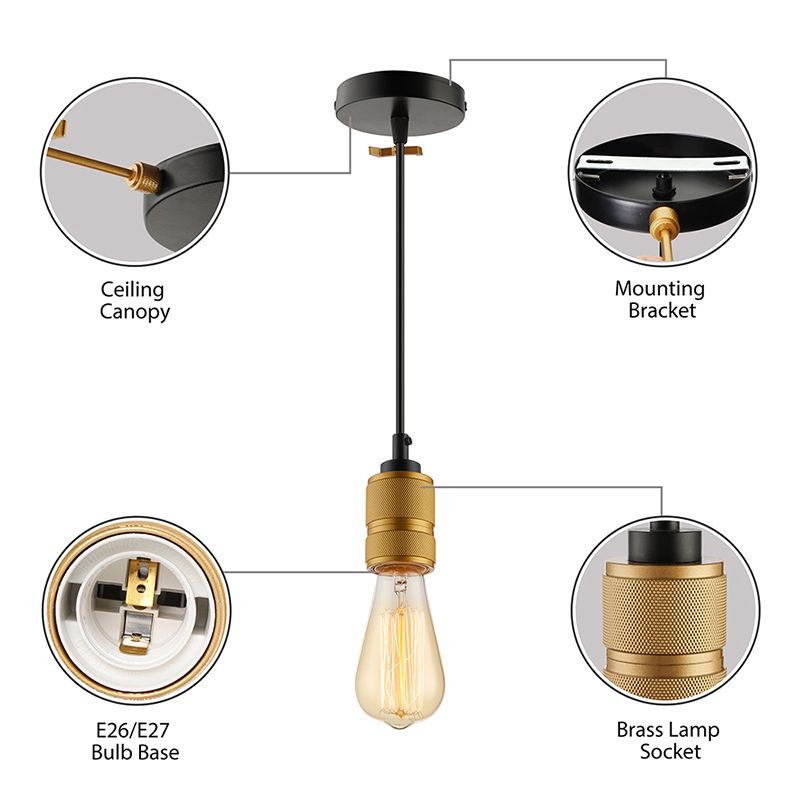 Illuminazione a sospensione per lampadina aperta industriale retrò 1 lampada sospesa in ferro con cavo regolabile in oro