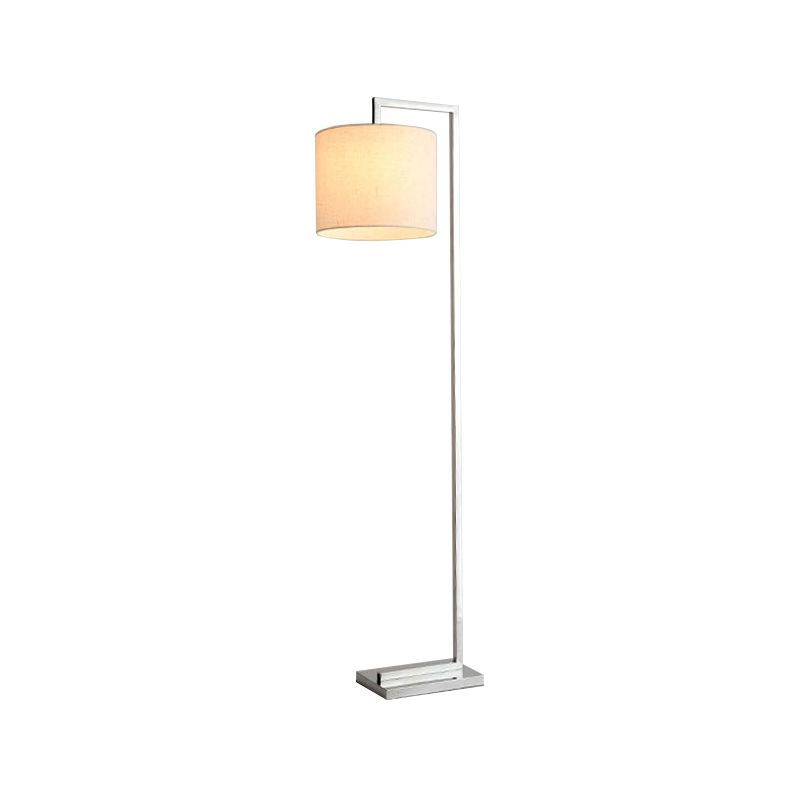 Beige Cylinder Reading Floor Lamp Modernism Fabric LED Standing Light for Living Room