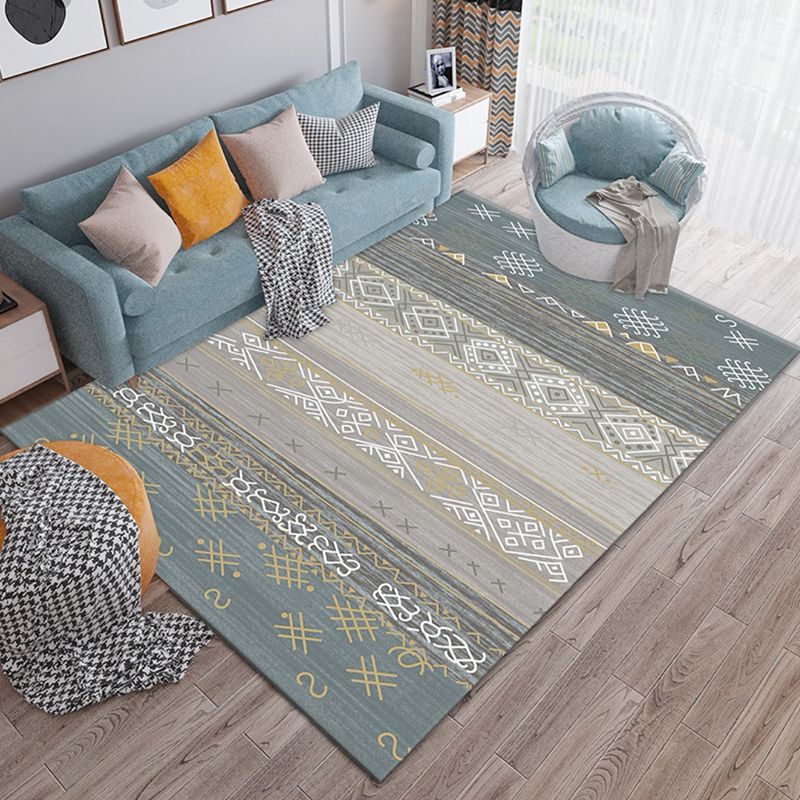 Classical Boho-Chic Area Rug Olden Tribal Pattern Area Carpet Polyester Anti-Slip Backing Rug for Home Decoration