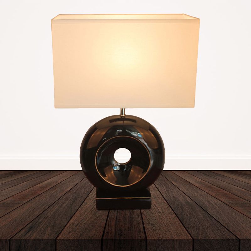 Resin Silver/Black Table Light Circle 1 Bulb Transitional Nightstand Light with Rectangle/Drum Fabric Shade