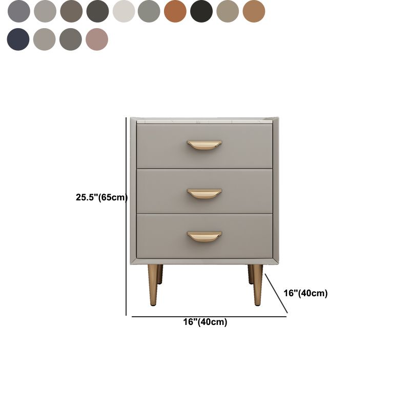 Contemporary Solid Wood Nightstand 3 - Drawer Stone Top Night Table